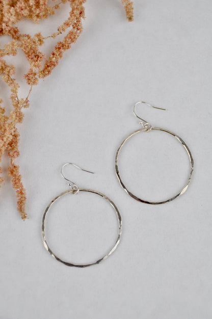 Amelia Stone Jewellery Earrings Large 'Hammered Hoop' Earrings - Sterling Silver