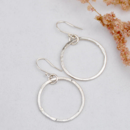Amelia Stone Jewellery Earrings Large 'Hammered Hoop' Earrings - Sterling Silver