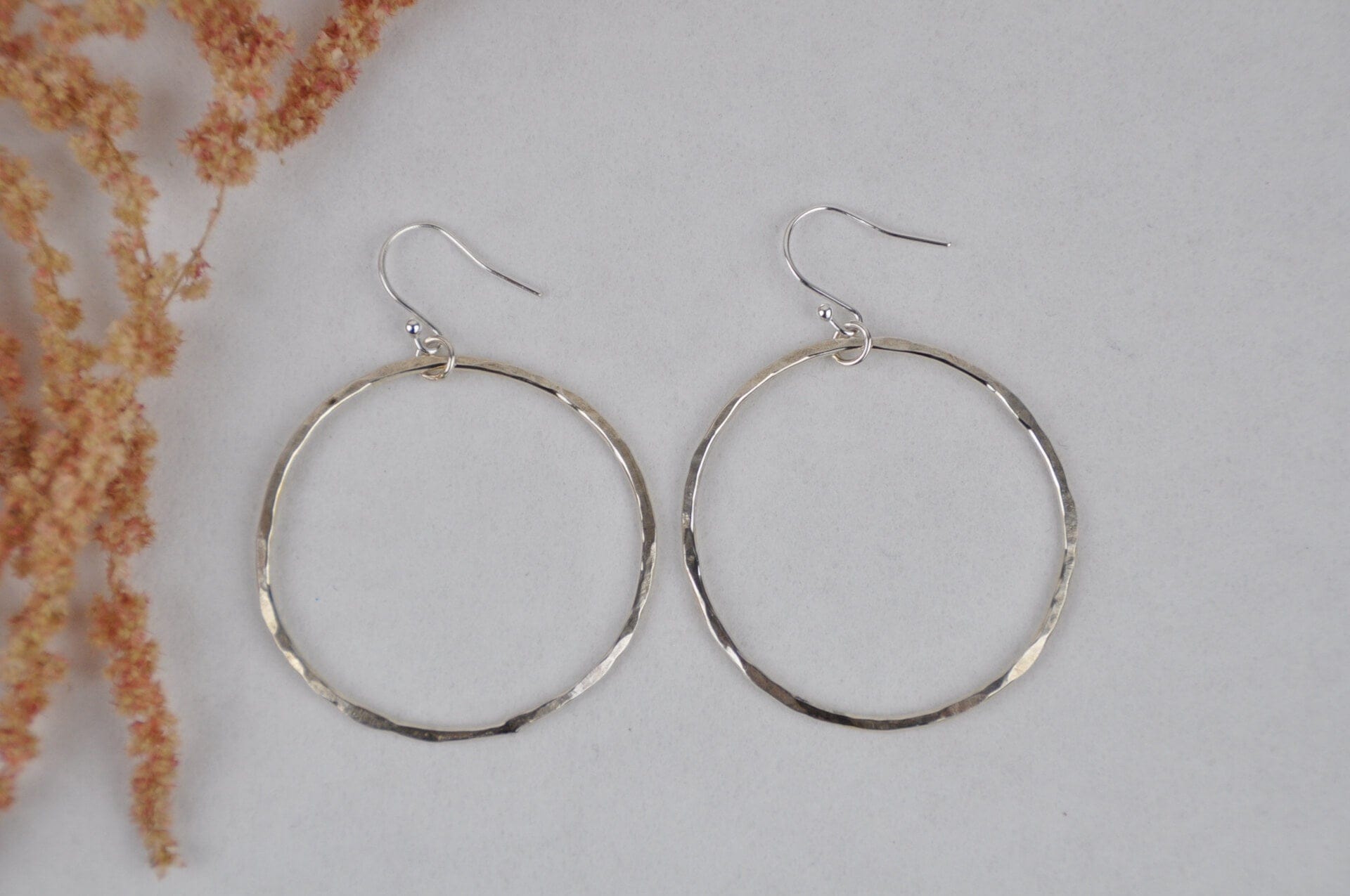 Amelia Stone Jewellery Earrings Large 'Hammered Hoop' Earrings - Sterling Silver