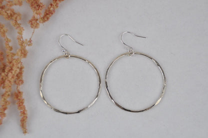 Amelia Stone Jewellery Earrings Large 'Hammered Hoop' Earrings - Sterling Silver