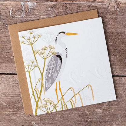 Ash Leaf Printmaking Greetings Card Heron Greeting Card