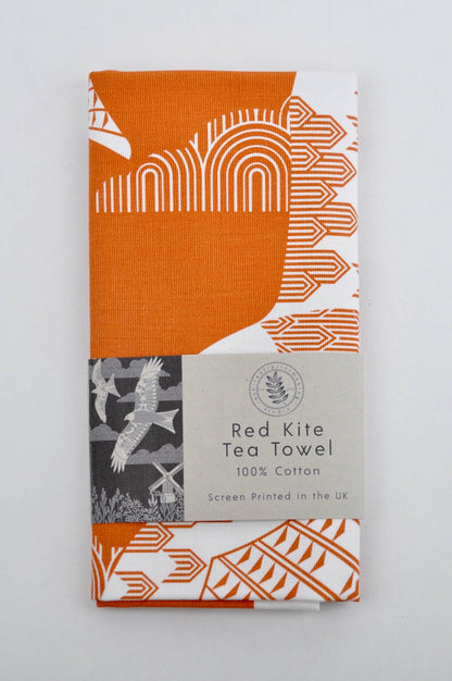 Ash Leaf Printmaking Tea Towel Red Kite Tea Towel in Burnt Orange