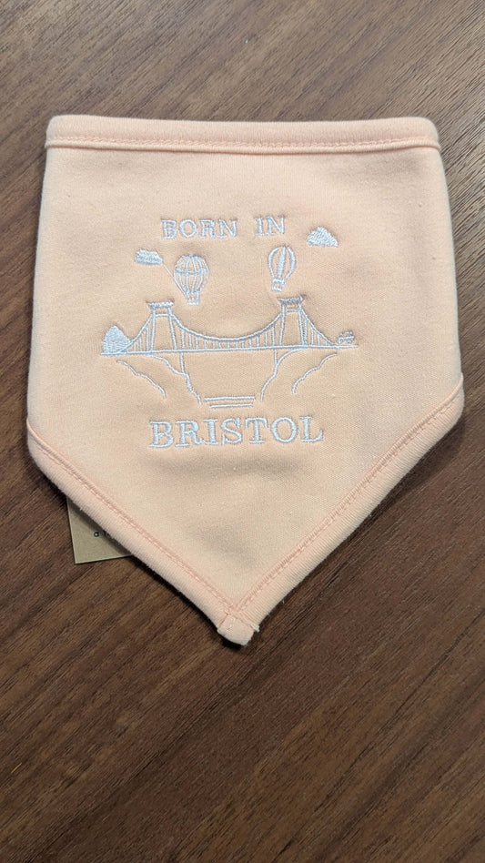 Born in Bristol Pink Bristol Embroidered Baby Bib | Bristol Suspension Bridge Design