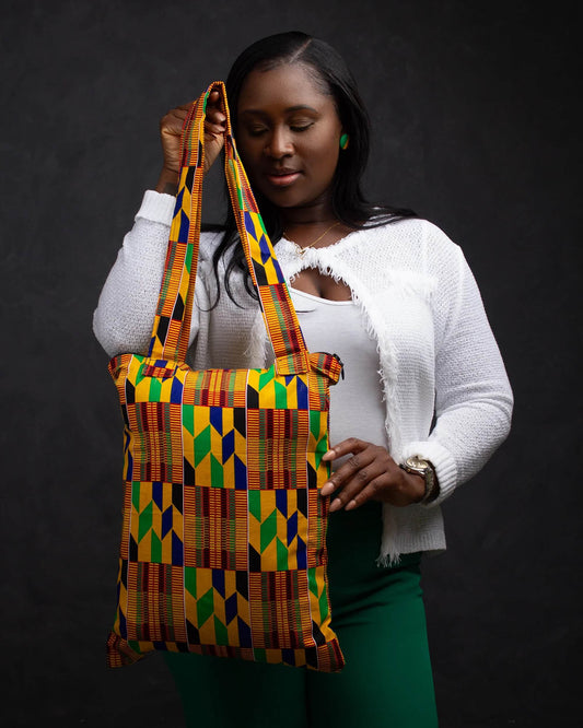 Cultureville Bag Kente - (standard no zip) African Print Tote Bag (multiple styles)