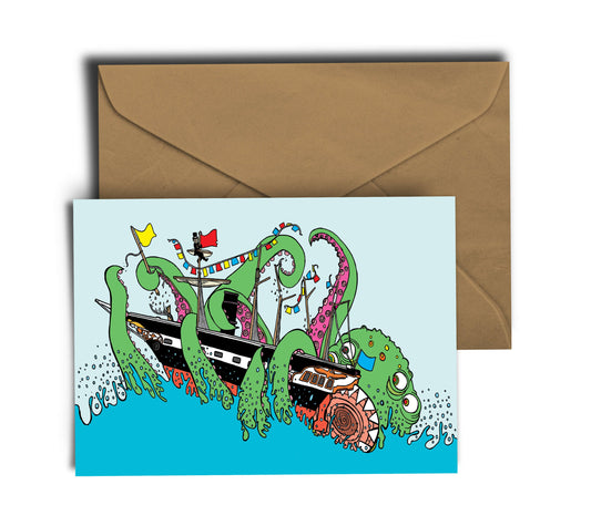 Dixon Does Doodles Greetings Card A6 Greeting Card Monster Vs SS Great Britain Greetings Card