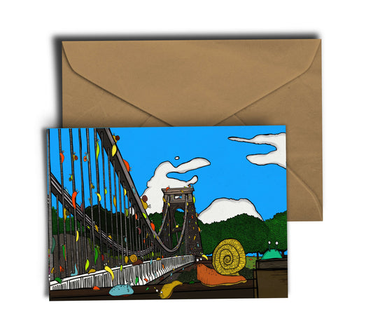 Dixon Does Doodles Greetings Card A6 Greeting Card Slugs and Snails Vs Bristol's Clifton Suspension Bridge Greetings Card