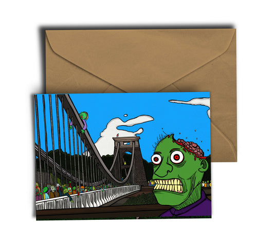 Dixon Does Doodles Greetings Card A6 Greeting Card Zombies Vs Bristol's Clifton Suspension Bridge Greetings Card