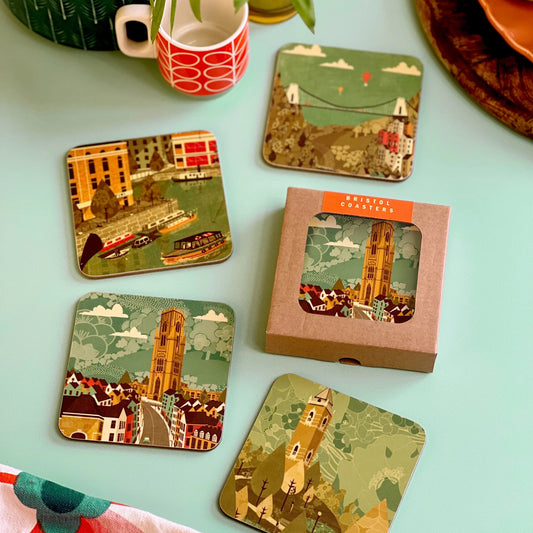 Emy Lou Holmes Coasters Red Bristol Coaster Set of 4 (various colour available)