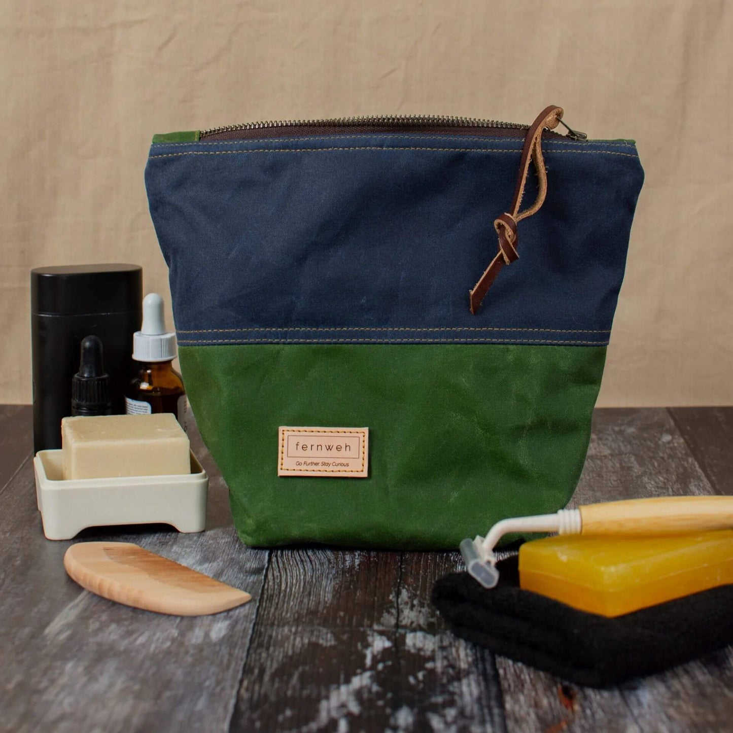 Fernweh Wash Bag Storm/Moss SPEY - Waxed Canvas Wash Bag (various colours)