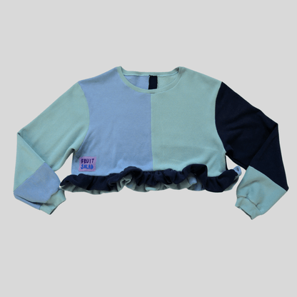 Fruit Salad Sweatshirt Sustainable Cropped Frill Sweatshirt -  Dreamy Teals