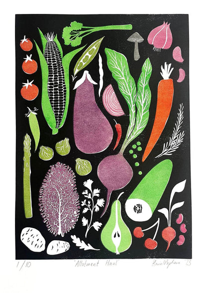 Harriet Popham Prints Framed A2 Lino Print 'Allotment Haul'