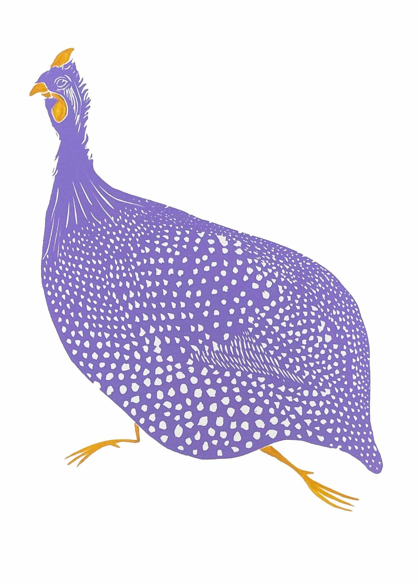 Harriet Popham Prints Galloping Guinea Fowl  - A4 Original Lino Print - Limited Edition (Unframed)