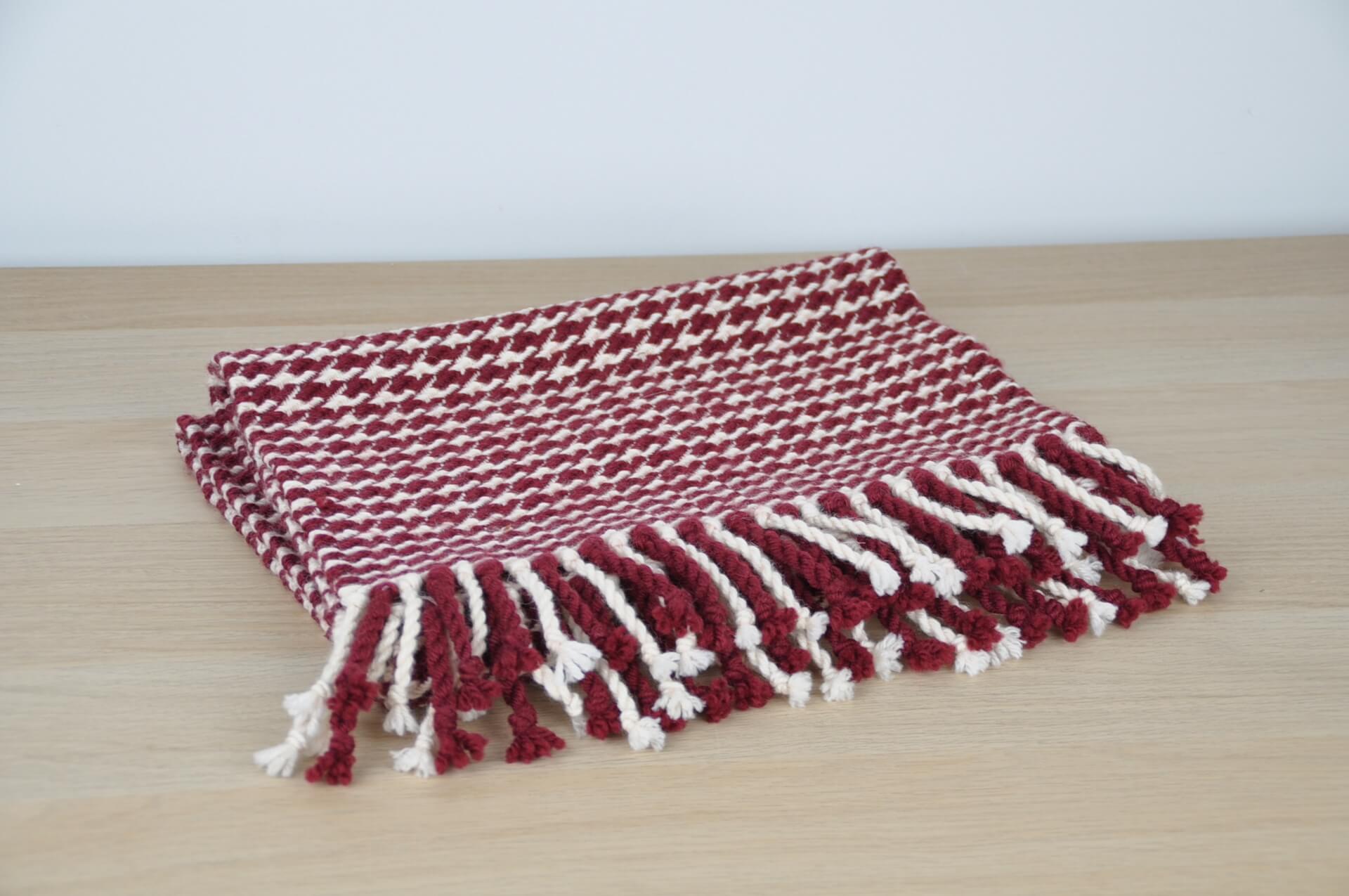 Honest Weaves Scarf Wine & White Houndstooth Handwoven Scarf