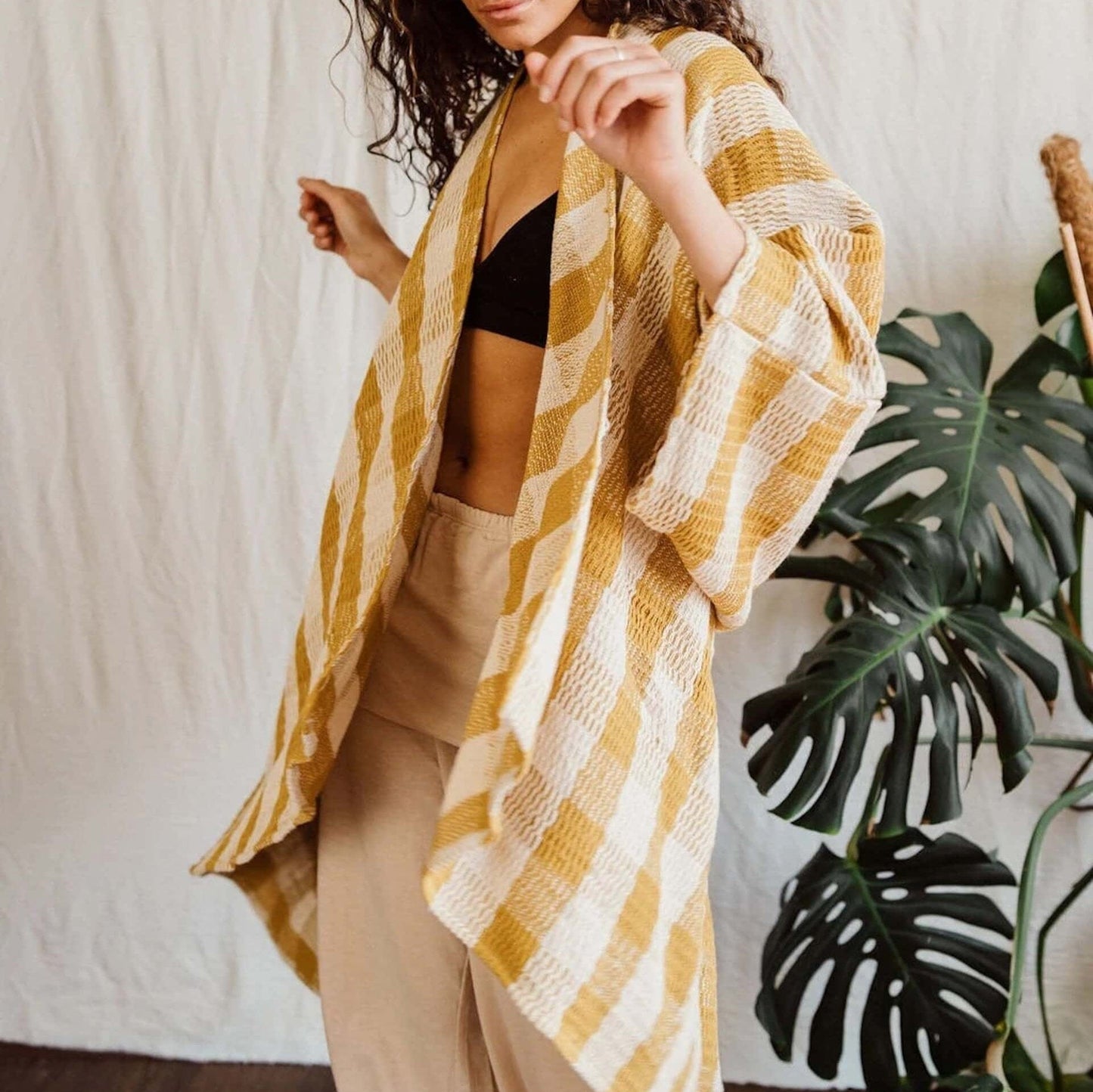 Inka Free Jackets & Coats Mustard and White Check Heavy Oversized Cotton Cardigan (various colours)