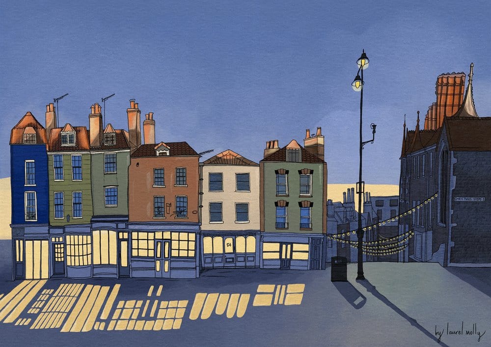 Laurel Molly Print Giclee Print of Dusk at the Christmas Steps Giclee Print of Bristol Scenes A3 (various designs)