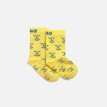 Leiho 'Baby Do-Gooder' Yellow Smiley Patterned Bamboo Socks - (Age 4-9 months)