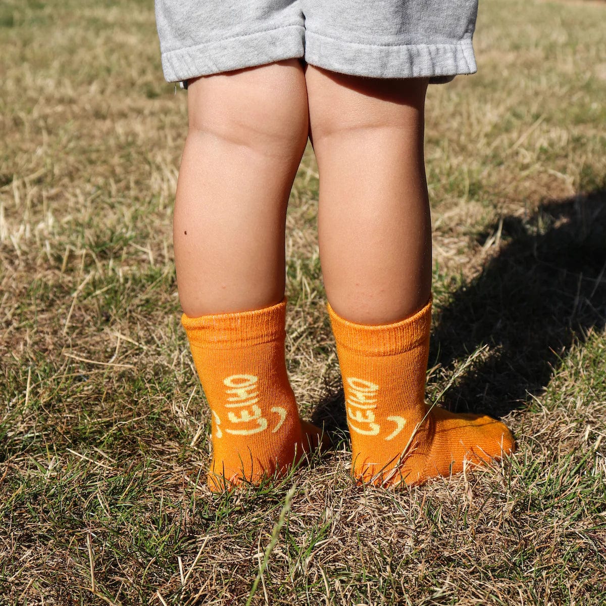 Leiho 'Mini Change-Maker' Orange Smiley Bamboo Socks for Toddlers - (Age 2-4)