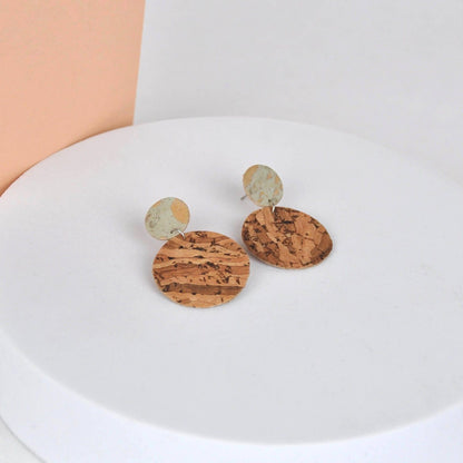 Mama Leopard Jewellery Earrings Sage & Tan Cork Earrings -  Circle Drop Studs (various colourways)