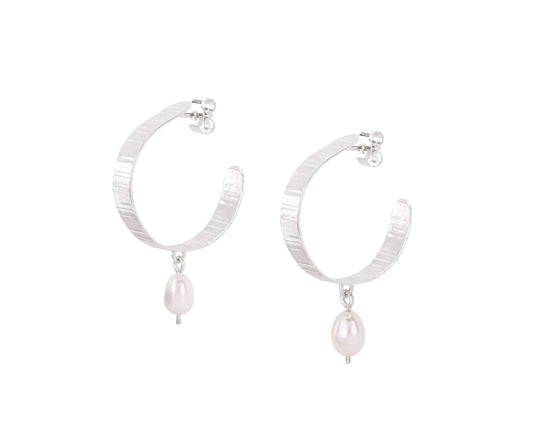 Olivia Taylor Earrings Mini Inverse Pearl Hoops - Recycled Silver