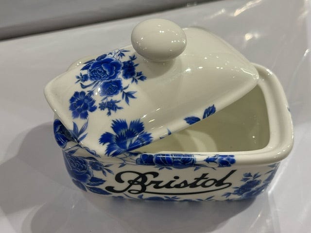 Peoples Republic Of Stokes Croft Ceramics Bristol Butter Dish - Blue Rose