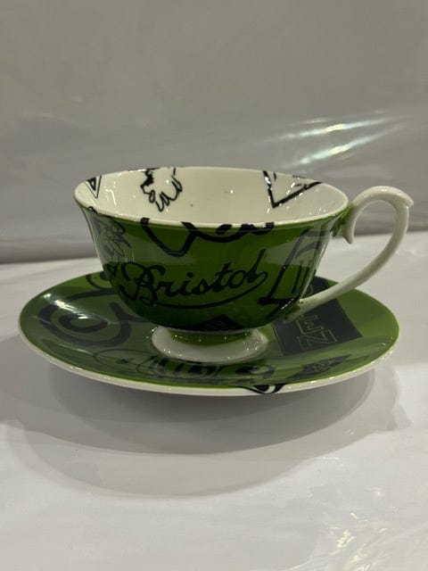 Peoples Republic Of Stokes Croft Ceramics Green Bristol 'Scroll' Graffiti Vintage Cup and Saucer Set (two colours)