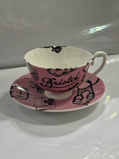 Peoples Republic Of Stokes Croft Ceramics Pink Bristol 'Scroll' Graffiti Vintage Cup and Saucer Set (two colours)