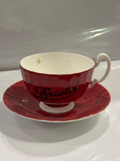 Peoples Republic Of Stokes Croft Ceramics Red Bristol 'Scroll' Vintage Cup and Saucer Set (two colours)