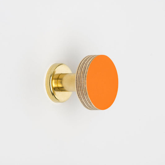 Priormade Cabinet Knob Birch & Brass Knob in Bright Orange