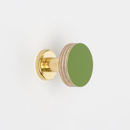 Priormade Cabinet Knob Birch & Brass Knob in Fern Green