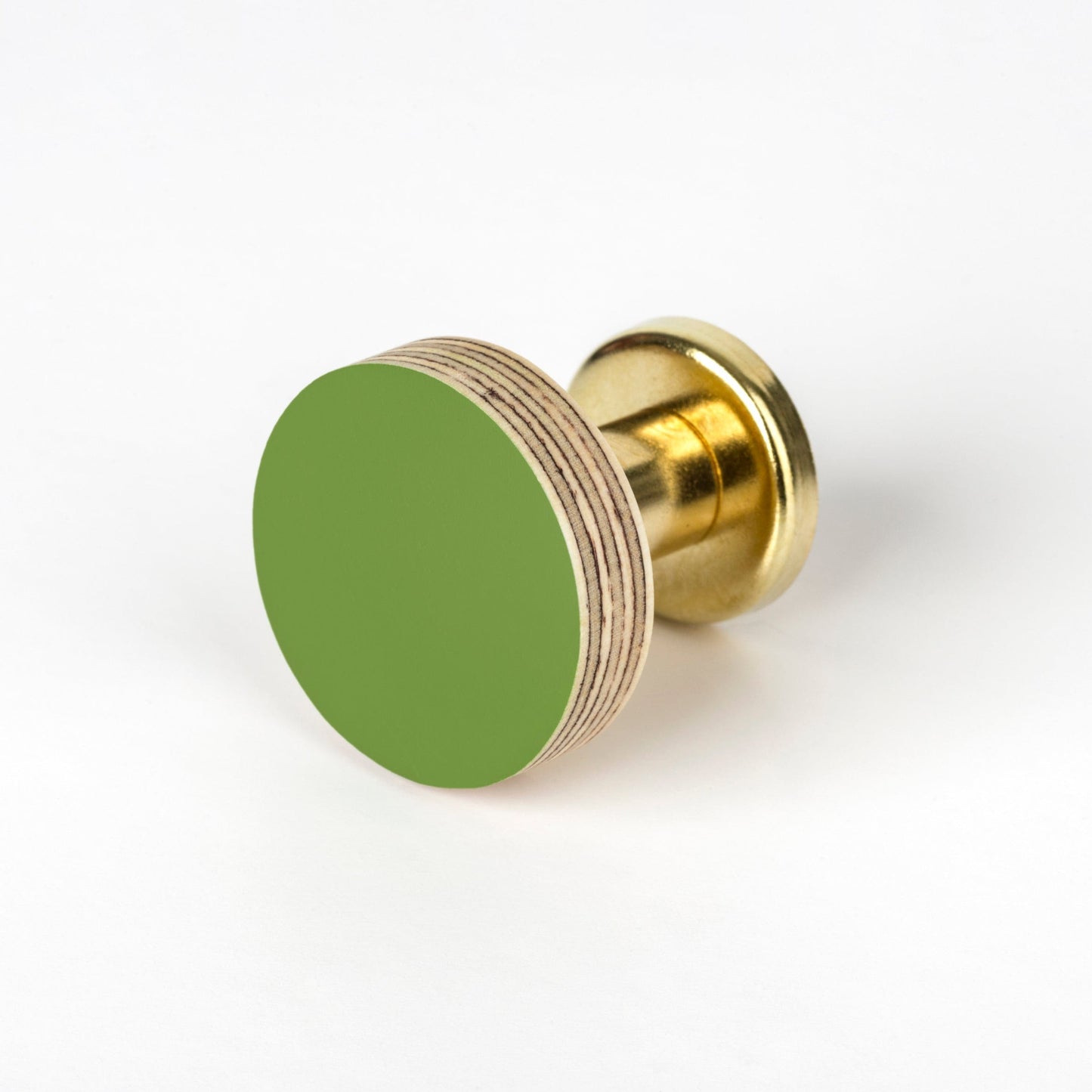 Priormade Cabinet Knob Birch & Brass Knob in Fern Green