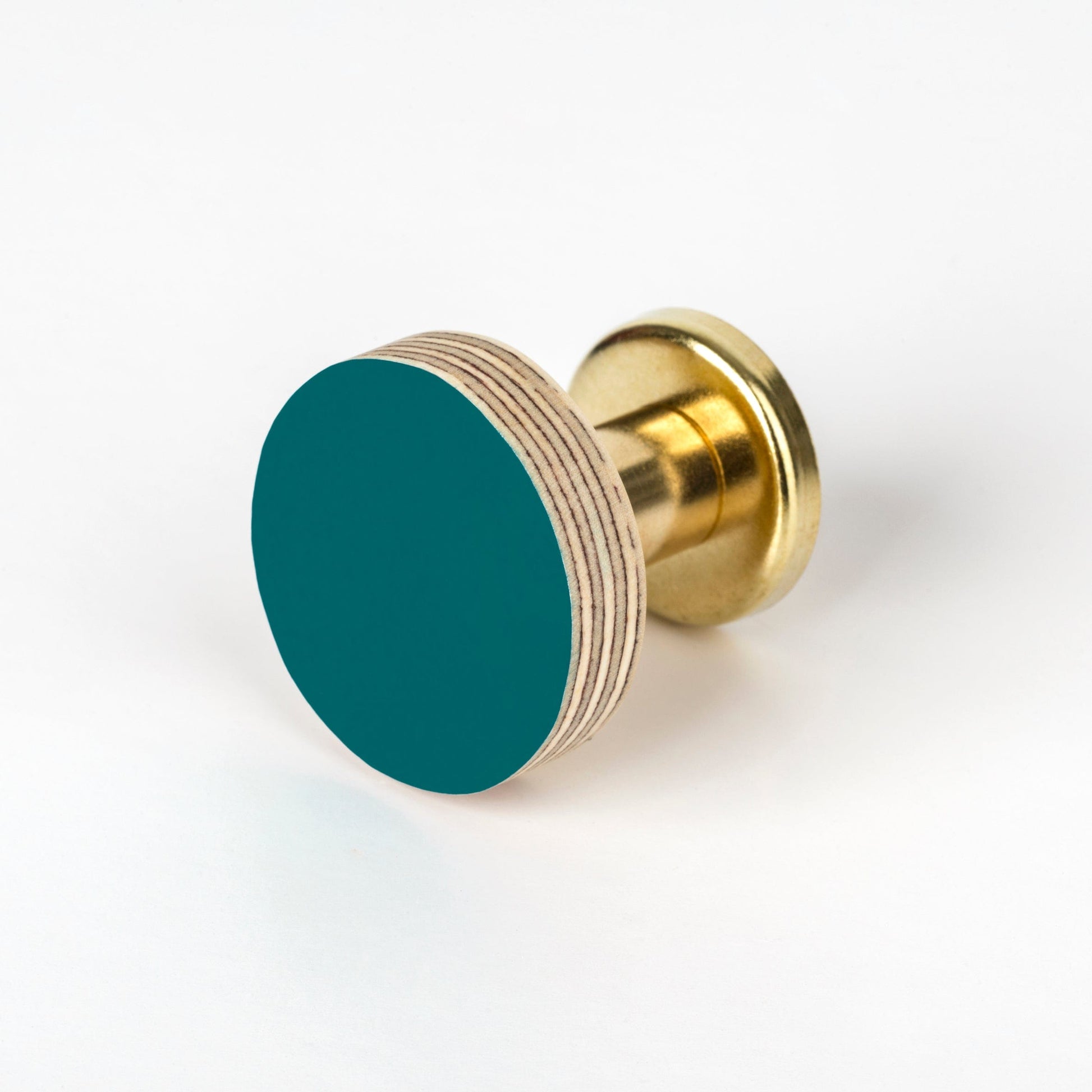 Priormade Cabinet Knob Birch & Brass Knob in Petrol Blue