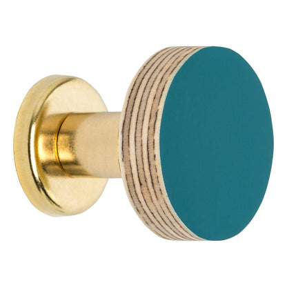 Priormade Cabinet Knob Birch & Brass Knob in Petrol Blue