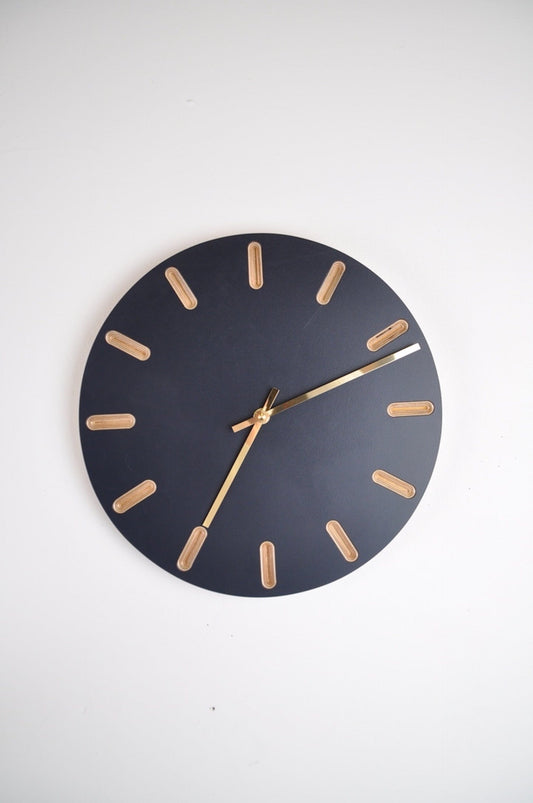 PRIORMADE Minimal Wooden Wall Clock - Charcoal (black or brass hands available)