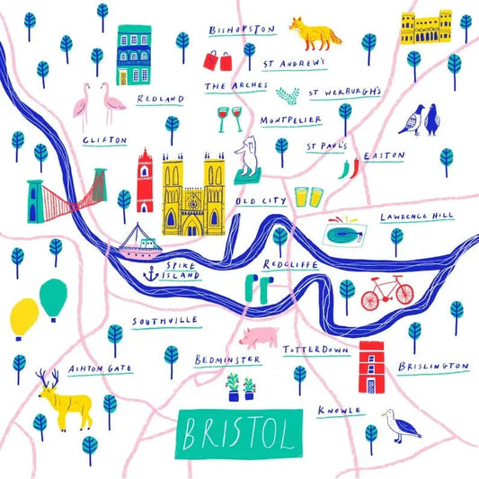 Sarah Martin Illustration Greetings Card Square Bristol Map Greetings Card