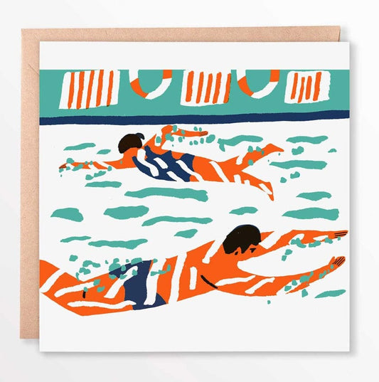 Sarah Martin Illustration Greetings Card Square Lido Swimmers Greetings Card