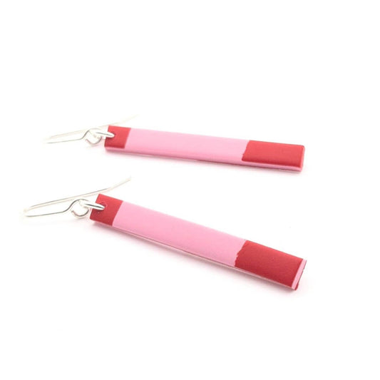 Shaped Contemporary Earrings Raspberry Cane Earrings - Pink and Red