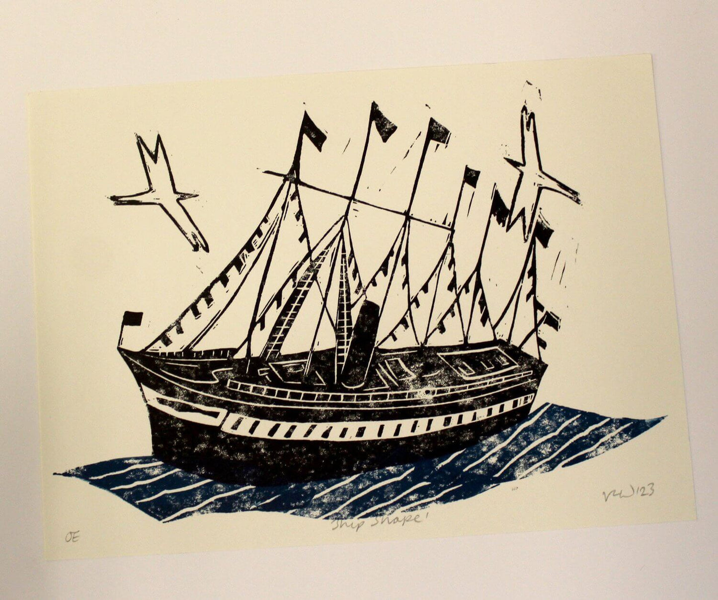 Victoria Wilmott Print A5 Ship Shape, Original Linocut Print