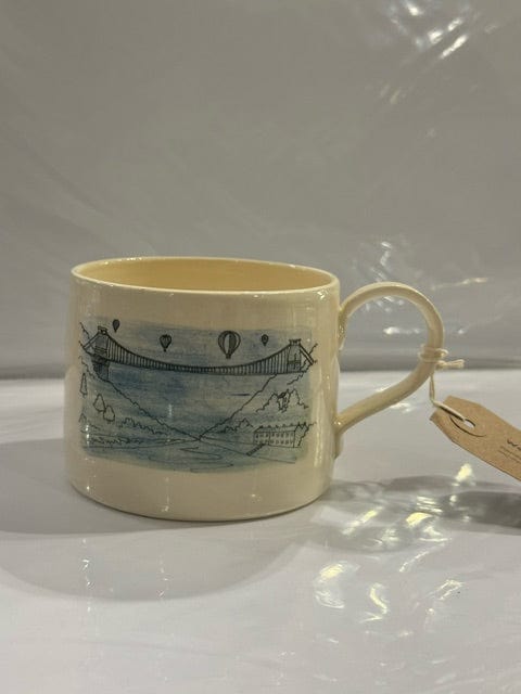 Wendy Calder Ceramics Ceramics Illustration with Blue Wash Glaze Bristol Clifton Suspension Bridge - DRAWN Front View - Ceramic Mug