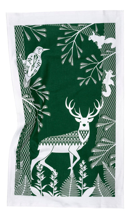 Ash Leaf Printing Tea Towel Stag Tea Towel in Green